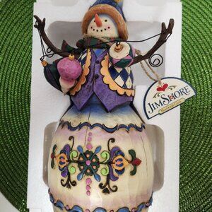 Jim Shore Heartland Creek Musical Snowman with Ornaments 10.5"